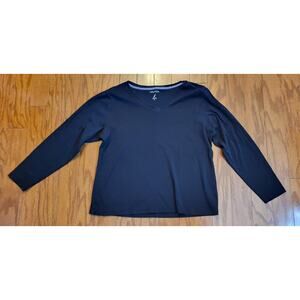 Nautica Womens Navy Cotton Blend Long Sleeve V Neck Pullover T-Shirt Size XL